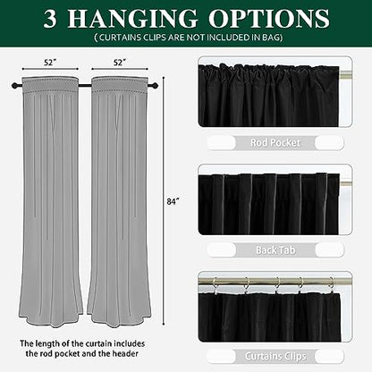 MUMFAS Velvet Blackout Curtains 84 Inches Long for Bedroom Office, Back Tab Rod Pocket Dark Out Heat Blocking Living Room Curtains 52 by 84 Inch 7 FT Length, 2 Panels, Black - color: Black, size: 52"W x 84"L (Pack of 2)
