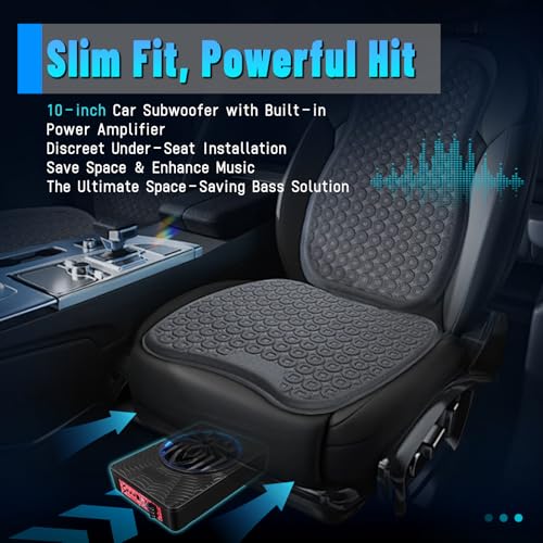 10'' 1200W Slim Under Seat Powered Car Subwoofer with Color LED Ambient Light, All-in-One Subwoofer and Amplifier Package for Car Truck SUV Audio - color: 10" 1200W Colorful Spider