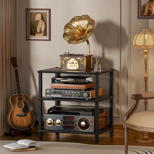 LELELINKY 3-Tier AV Media Player Stand, Stereo Cabinet, Modern Stereo Cabine,Game Console Shelf,Wooden TV Stand,Multifunctional Entertainment Center, Suitable for Home, Conference Room, Black - color: Black, size: 3 Tier
