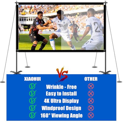 120 inch Outdoor Projector Screen with Stand, Portable Projector Screen with Carry Bag, 4K Anti Light Glare Movie Projection Screen for World Cup Indoor Room Home Theate