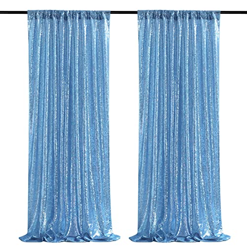 Baby Blue Sequin Backdrop 2 Panels 2FTx8FT Glitter Party Backdrop Curtains | Birthday Bridal Curtains Sparkle Photo Backdrop, Sparkly 3MM sequins with 4 inch rod pockets - color: Baby Blue, size: 2 pcs-2ftx8ft