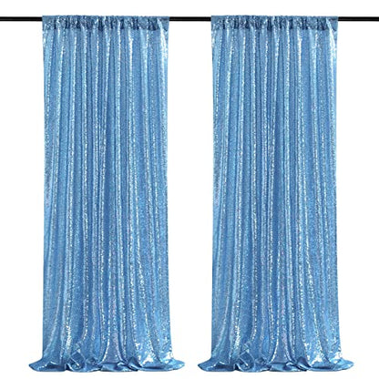 Baby Blue Sequin Backdrop 2 Panels 2FTx8FT Glitter Party Backdrop Curtains | Birthday Bridal Curtains Sparkle Photo Backdrop, Sparkly 3MM sequins with 4 inch rod pockets - color: Baby Blue, size: 2 pcs-2ftx8ft