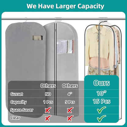 LANDNEOO 6 Pack Clear Garment Bags for Hanging Clothes with Zippers on Double Sides - 10'' Clothes Storage for Coat, Dress, and Fur in Closet - 60'' Long Suit Bags - size: 60 inch