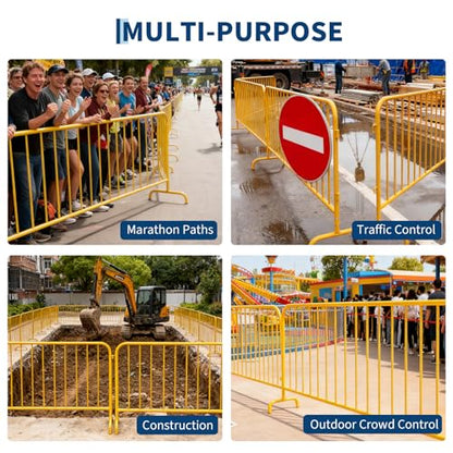 Garvee Interlocking Steel Barricade, 8.5 Ft. Heavy Duty Galvanized Metal Barricade, Interlocking Steel Road Barriers with with Bridge Feet Base, for Crowd Control Event Fencing Indoor/Outdoor, Yellow | Heavy Duty Galvanized Metal Barricade with with Bridg