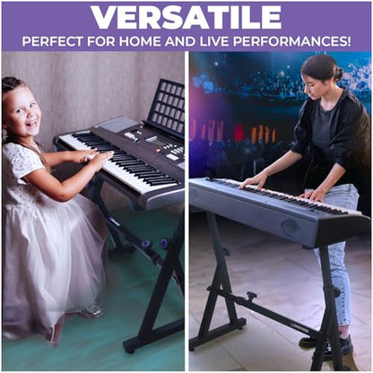 Liquid Stands Piano Keyboard Stand - Z Style Adjustable and Portable Heavy Duty Music Stand for Kids and Adults -Fits 54-88 Key Electric Pianos - Sturdy Musical Keyboard Stand (Black) - color: Black