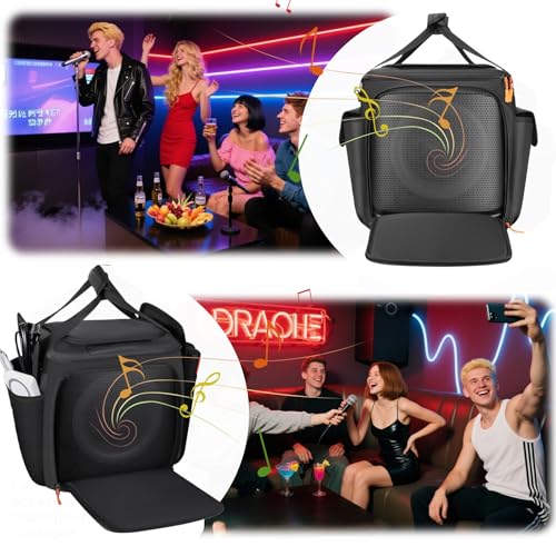 Speaker Bag Compatible with JBL Partybox Encore Essential 2/Essential, Soft Padded Carrying Case Travel Bag with Shoulder Strap & Multi-Pockets for Microphone and Accessories