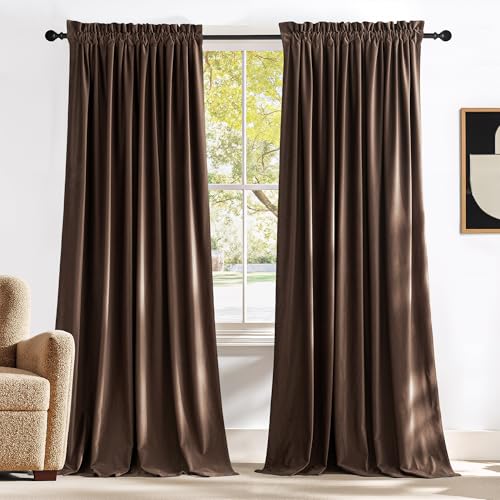 NICETOWN Brown Velvet Blackout Curtains 96 inches Long Set of 2 - color: Brown Series - Brown, size: 52"W x 96"L (Pack of 2)