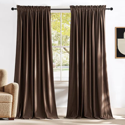 NICETOWN Brown Velvet Blackout Curtains 96 inches Long Set of 2 - color: Brown Series - Brown, size: 52"W x 96"L (Pack of 2)
