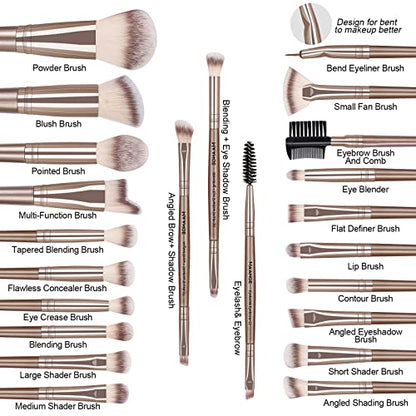 MAANGE Makeup Brush Set 23 Pcs Makeup Brushes Premium Synthetic Make up brushes Professional Face Powder Blush Pointed Eyeshadow Blending Brush Gifts for Women/Girls(Champagne) - color: champagne