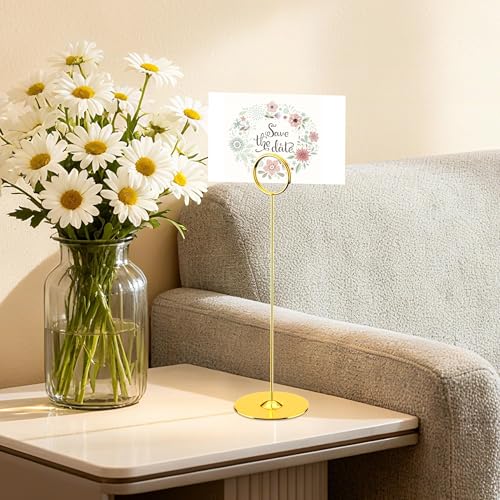 ERYTLLY 16PK Place Card Holders 8 Inch Table Number Holders Table Card Holders Steel Card Holders for Birthdays,Weddings,Photos, Food Signs, Memo Notes, Restaurants (Gold) - color: Gold