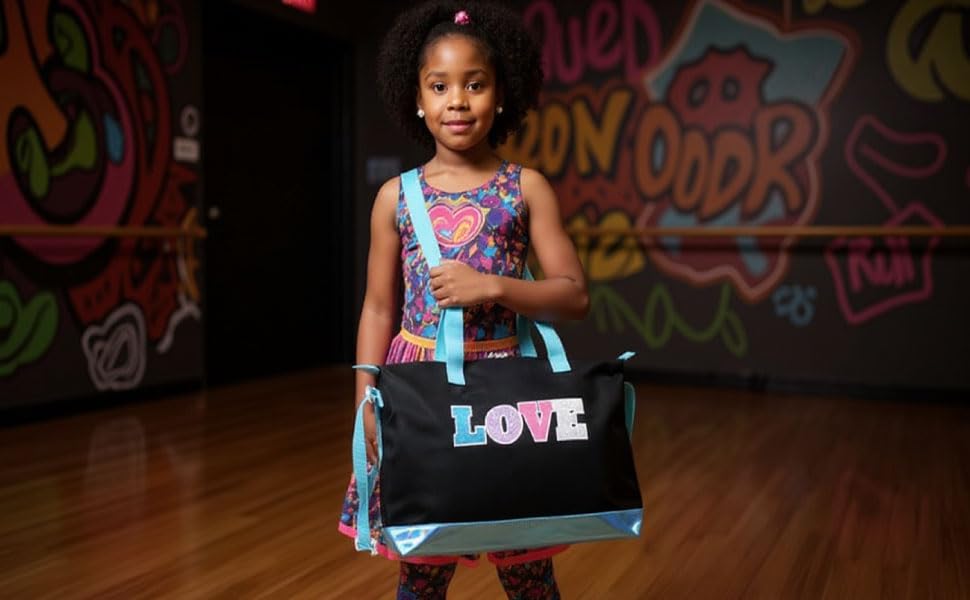 Garment Dance Shoulder Bags for Girls, Teen Dancers, Costumes, Boys | Holographic Glitter Dance Bag for Kids - color: Love