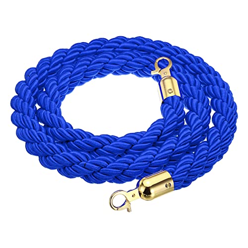 PATIKIL Stanchion Rope, 1.5m/5Ft Barrier Rope Twisted Post Ropes with Snap Hooks for Posts Stands Queue Divider Crowd Control of Hotel, Blue Golden - color: Blue / Golden