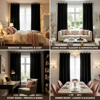 SNITIE Black 52”x63” Long Velvet Curtains with Grommet - 2P - color: Black, size: 52"W x 63"L (Pack of 2)