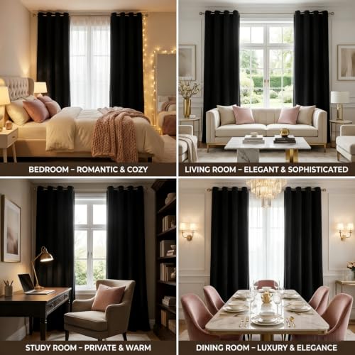 SNITIE Black 52”x96” Long Velvet Curtains with Grommet - 2P - color: Black, size: 52"W x 96"L (Pack of 2)