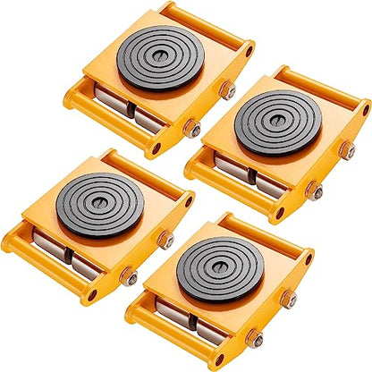 VEVOR 4-Piece Machinery Skate Dolly, 26,455 Lbs, 12T Industrial Machinery Mover, Heavy Duty Carbon Steel, 360° Rotation, Non-Slip Cap, Yellow - size: 4 Packs-Steel Wheels