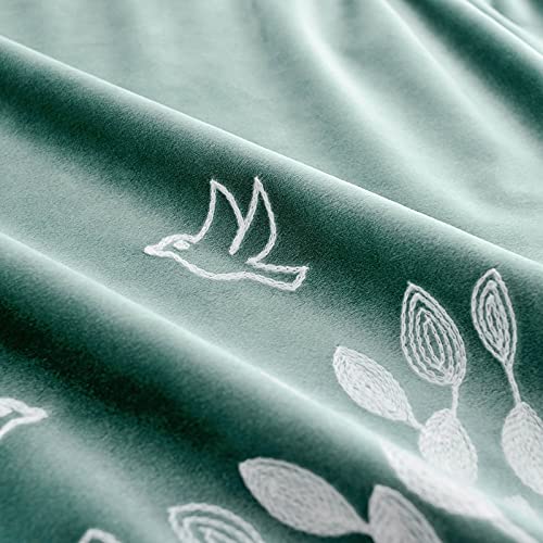 VOGOL Soft Flannel Trees Embroidered Grommet Curtains, Thermal Blackout Theater Curtain Panels, Room Darkening Drapes for Bedroom, 2 Pieces, 60 x 106 - color: Tree-green