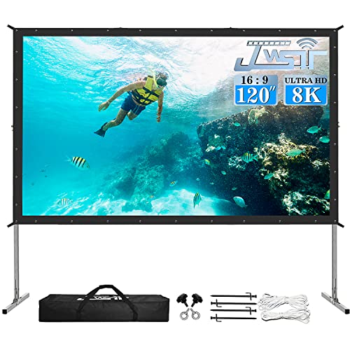 Projector Screen 120 inch,Outdoor Projector Screen with 3-Layers PVC | Polyester-Free Anti-Light 4K HD Screen,Sturdy Aluminum Frame,Easy Setup,Perfect for Poolside, Backyard, and Party Nights - size: 120inch