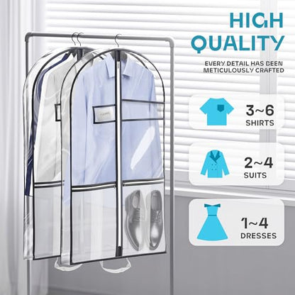 Lazebox 43" Travel Garment Bag with Accessories Zipper Pocket, Heavy Duty Suit Bag for Suits, Tuxedos, Dresses, Coats - size: 43inch-1 pack-Clear