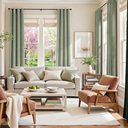 Lazzzy Green Velvet Curtains Blackout Thermal Insulated Curtains 84 Inch Long Window Drapes for Bedroom Living Room Super Soft Luxury Grommet Window Treatment 2 Panels, Grayish Green - color: *Grommet | Grey Sage, size: 52"W x 84"L (Pack of 2)