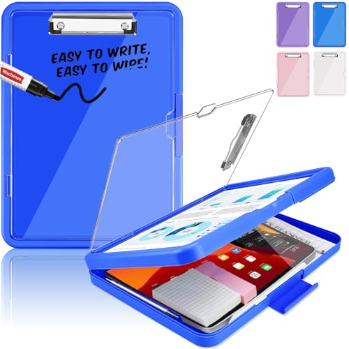 Clipboard, Clipboard with Storage, Heavy Duty Clip Boards 8.5x11, Protective Over Molded Edge, Plastic Clipboards, Contractor Folder with Internal Pen Pouch for Driver (Blue) - color: Blue