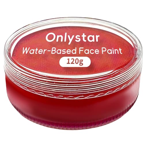 120g Large Devil Red Face Paint – 4X Volume of 30g, Water Activated Body Paint for Halloween Vampire Clown Cosplay, Non Toxic Professional SFX Makeup – Long Lasting & Easy Wash (red) - color: red