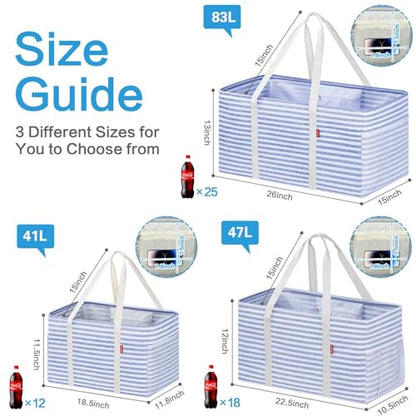 LHZK Standing Utility Tote Bag with Metal Wire Frame and the Sides Rinforced, Large Tote Bag with Handle, Reusable Grocery Bags Foldable, Beach Bag, Car Tote (Blue, 18.5''x11.8''x11.5'') - color: Blue, size: 18.5''x11.8''x11.5''-1 Pack