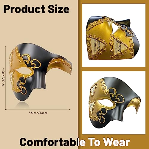 Erythem Masquerade Mask for Men Phantom of The Opera Half Face Mask Venetian Phantom Mask for Halloween Costume Party - color: Black Gold