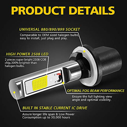 AUXLIGHT 880 890 899 892 893 884 885 LED Fog Light Bulbs 6000K Xenon White, Super Bright High Power COB Chips LED Fog Daytime Running Lights DRL Bulbs Replacement for Cars, Trucks (Pack of 2) - size: 880 / 899