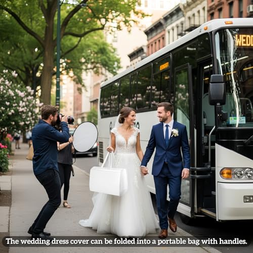 71" Long Wedding Dress Garment Bag with 10" Gusset, Bridal Gown Storage Cover with 4 Pockets, Foldable with 2 Handles, Dress Bag for Women Gowns,Prom,Ballgowns (A-White) - color: A-White
