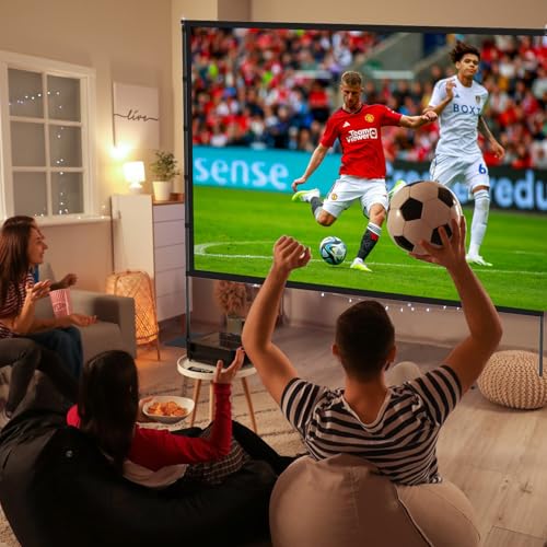 120 Inch Outdoor Projector Screen with Stand, 16:9 4K HD Portable Movie Screen, Lightweight Indoor Outdoor Projector Screen, Wrinkle-Free Screen with Carry Bag for Backyard, Camping, Home Theater
