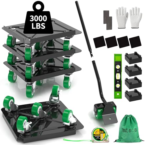 Heavy Duty Furniture Dolly 360 Rotate 5 Wheels 3000 Lbs Capacity 5.3x5.3 in | Furniture Movers with Green Wheels, Measure Tape & Leveler, Alloy Steel Furniture Lifter Tool for Smooth Home & Office Uses - color: Green, size: 5.3x5.3 IN