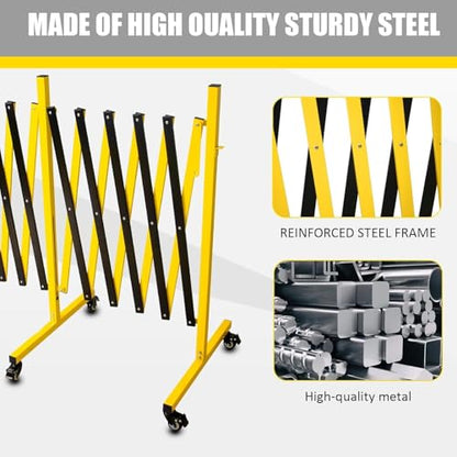Metal Expandable Barricade, 23 Ft Retractable Fence Outdoor, Mobile Safety Barrier Gate, Easily Assembled Expanding Gate with Casters, Collapsible Accordion Barricade Gate Outdoor - size: 23 FT