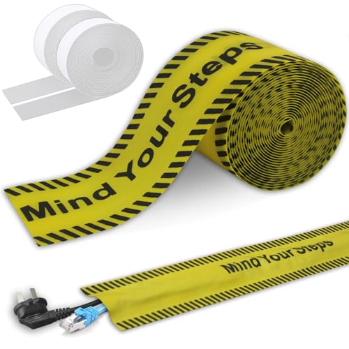 Floor Cable Covers,16.4 Feet Cord Cover Wire Protector Cable Cover Wire Storage Cover Used to Protect The Cable and Prevent Tripping Over The Cords (Yellow) - color: Black Font