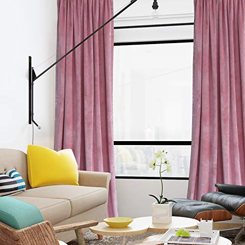 Roslynwood Velvet Blush Pink Curtain 63 inches Long - Curtains Block Light Thermal Insulated Rod Pocket Window Drapes Panels for Bedroom/Living Room, W52 X L63 inch, 2 Panels - color: Blush, size: 52"W x 63"L (Pack of 2)
