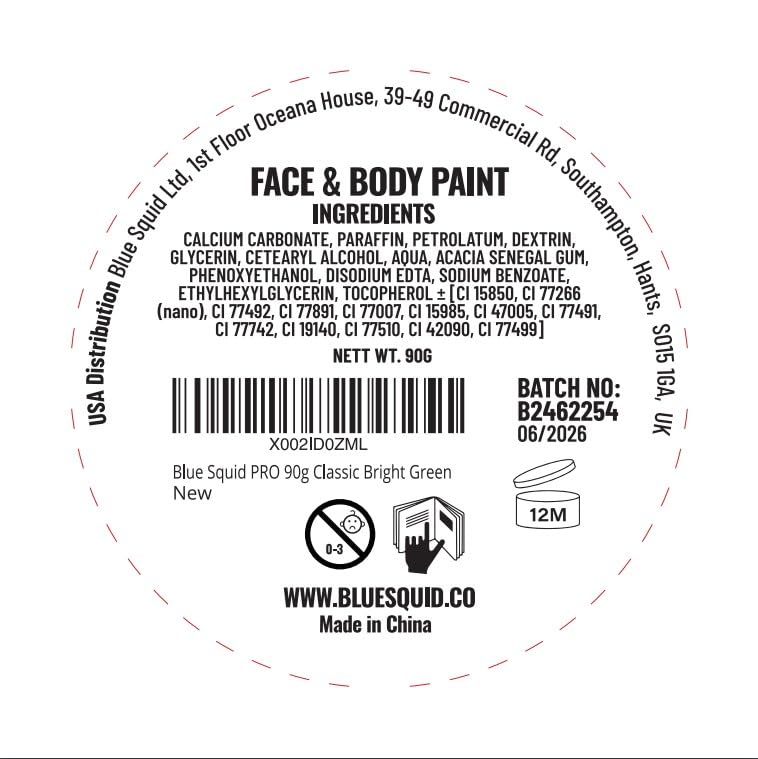 Blue Squid PRO Face Paint - Professional Water Based Single Cake Facepaint & Body Paints - SFX Makeup, Kids Adults Face Painting for Costume, Halloween, Cosplay - Classic Bright Green 90g / 3oz - color: Classic Bright Green 90g