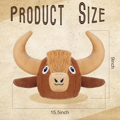 Highland Cow Head Plush Hat for Women Highland Cow Gift | Soft Plush Headwear with Horns, Ears, Halloween Themed Parties, Dress up Accessories, Photo Booth Fun, Unique Gift Idea