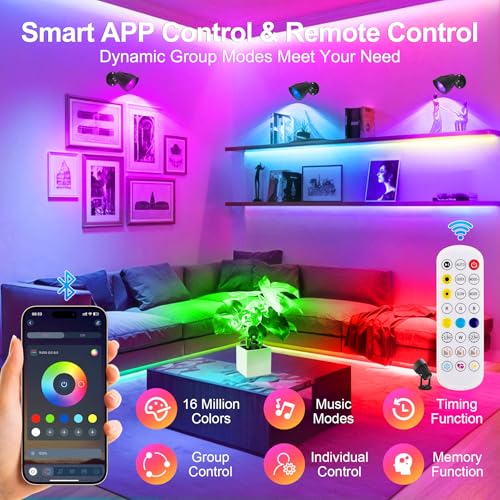 T-SUN 2 Pack LED Spot Lights Indoor with Smart APP & Remote,16M Colors - size: 2 Pack