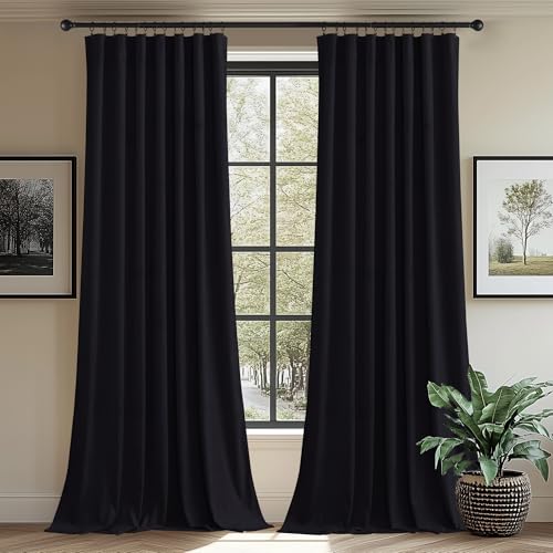 StangH Wide Black Velvet Curtains 96 inches for Living Room, 2 Panels - color: Neutral Series - Black, size: 62"W x 96"L (Pack of 2)
