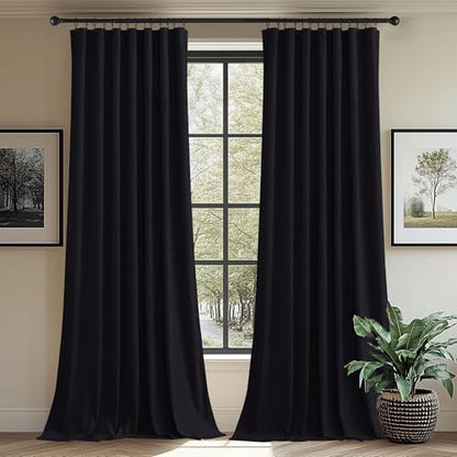 StangH Wide Black Velvet Curtains 96 inches for Living Room, 2 Panels - color: Neutral Series - Black, size: 62"W x 96"L (Pack of 2)