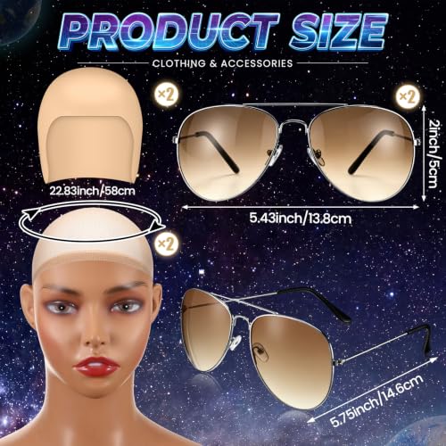 Mepase 6 Pcs Halloween Bald Cap with Glasses Bald Head Wig Cap Party Costume Accessories for Adults Women Men Cosplay - color: Smooth, style: Retro