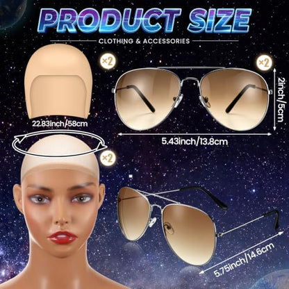 Mepase 6 Pcs Halloween Bald Cap with Glasses Bald Head Wig Cap Party Costume Accessories for Adults Women Men Cosplay - color: Smooth, style: Retro