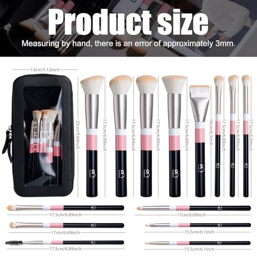 BS-MALL Makeup Brushes Set with Bag 14 Pcs, Travel Friendly Brush Set for Women, Powder Blush Eyeshadow Concealer Foundation Brush, Multi Purpose Daily Use Makeup Brush Kit