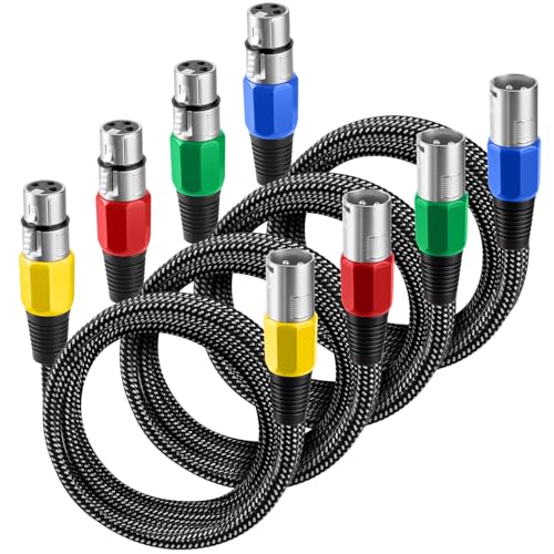 XLR Cable 10 FT/4 Pack, Microphone Cable 3 Pin Nylong Braided Balanced XLR Male to Female Heavy Duty Mic Patch Cords (Pure Copper Conductors) - size: 10FT