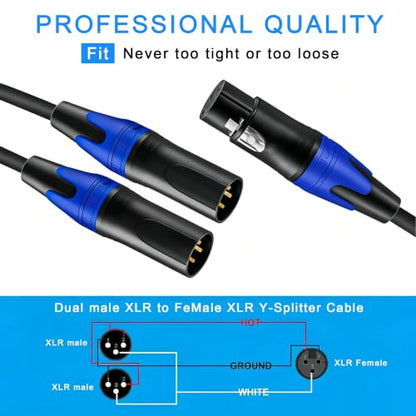 XLR Splitter Cable, (11.8 Inches) 1 Female to 2 Male Patch Y Cable, Balanced Microphone Splitter Cord Audio Adaptor for Stero Mic to L&R Audio Track - size: 0.98 ft, 1-Pack
