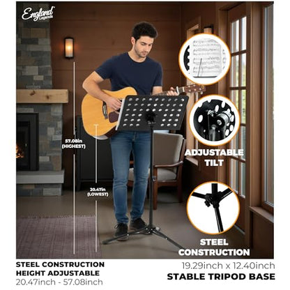 Professional Music Stand – Adjustable Folding Steel Sheet Music Stand – Portable Metal Stand Ideal for Musicians, Pianists, Violinists, Guitarists & Music Students