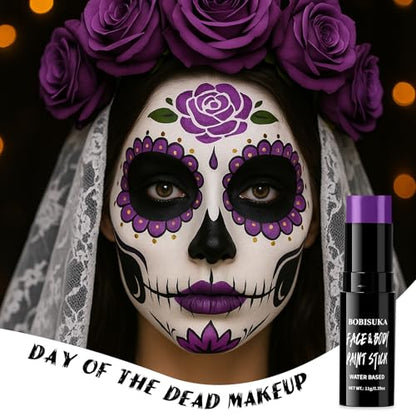 BOBISUKA Purple Face Paint Stick, Highly Pigmented Full Coverage Washable Cream Face & Body Paint for Halloween Witch Zombie Clown Butterfly Galaxy Cosplay SFX, Sports Eye Black Looks & Costume Party - color: Purple