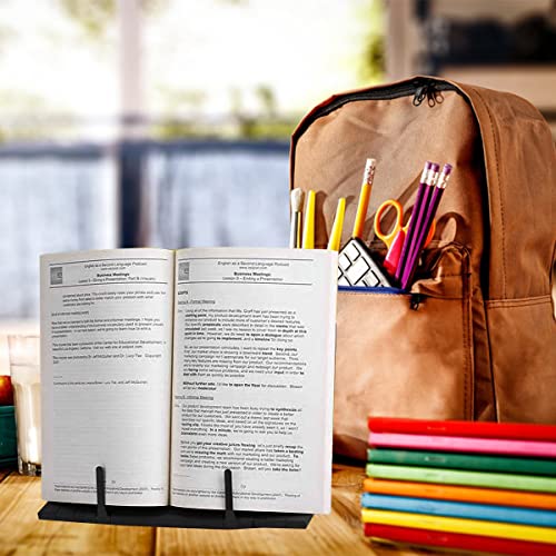 Barelove Desktop Document Book Holder, Metal Foldable Reading Rest Book Stand Easel with 7 Adjustable Positions and Paper Page Clip, Great for iPad Laptop Cookbook Textbooks Tablet Music Sheet Recipe - color: Luxury Black