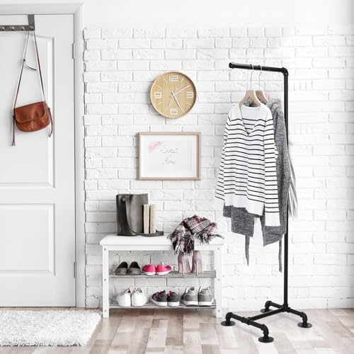 Hoolerry Industrial Pipe Clothing Rack 59.5'' Dress Hanger Coat Racks Stand | Multipurpose Free Standing, Closet Rod Standing Iron Garment Bar, Retail Vendor Display Hanging, Home Closet Storage, Black