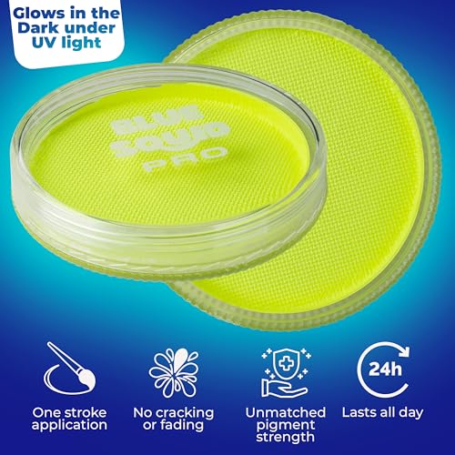 Blue Squid Face Paint Water Based Single Cake Professional Face Paint & Body Paint - Water Activated, Kids Adults Face Painting for Costume, Halloween Makeup, Cosplay - UV Pastel Yellow Face Paint 30g - color: UV Pastel Yellow