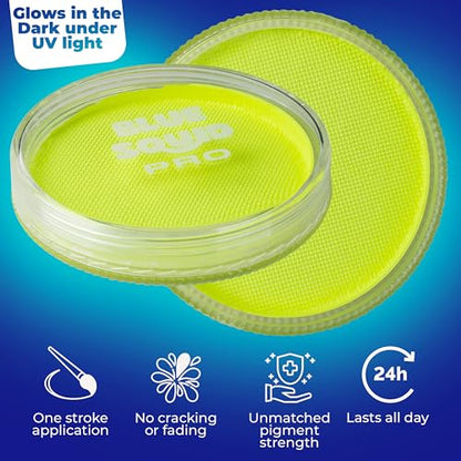 Blue Squid Face Paint Water Based Single Cake Professional Face Paint & Body Paint - Water Activated, Kids Adults Face Painting for Costume, Halloween Makeup, Cosplay - UV Pastel Yellow Face Paint 30g - color: UV Pastel Yellow